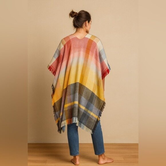 Anthropologie By Anthropologie – Colorful Striped Wool Blend Fringe Ruana Poncho - Picture 4 of 16